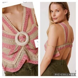 NEW ANTHROPOLOGIE LET ME BE CROCHET DUSTY COLORS OPEN BACK CROP TOP